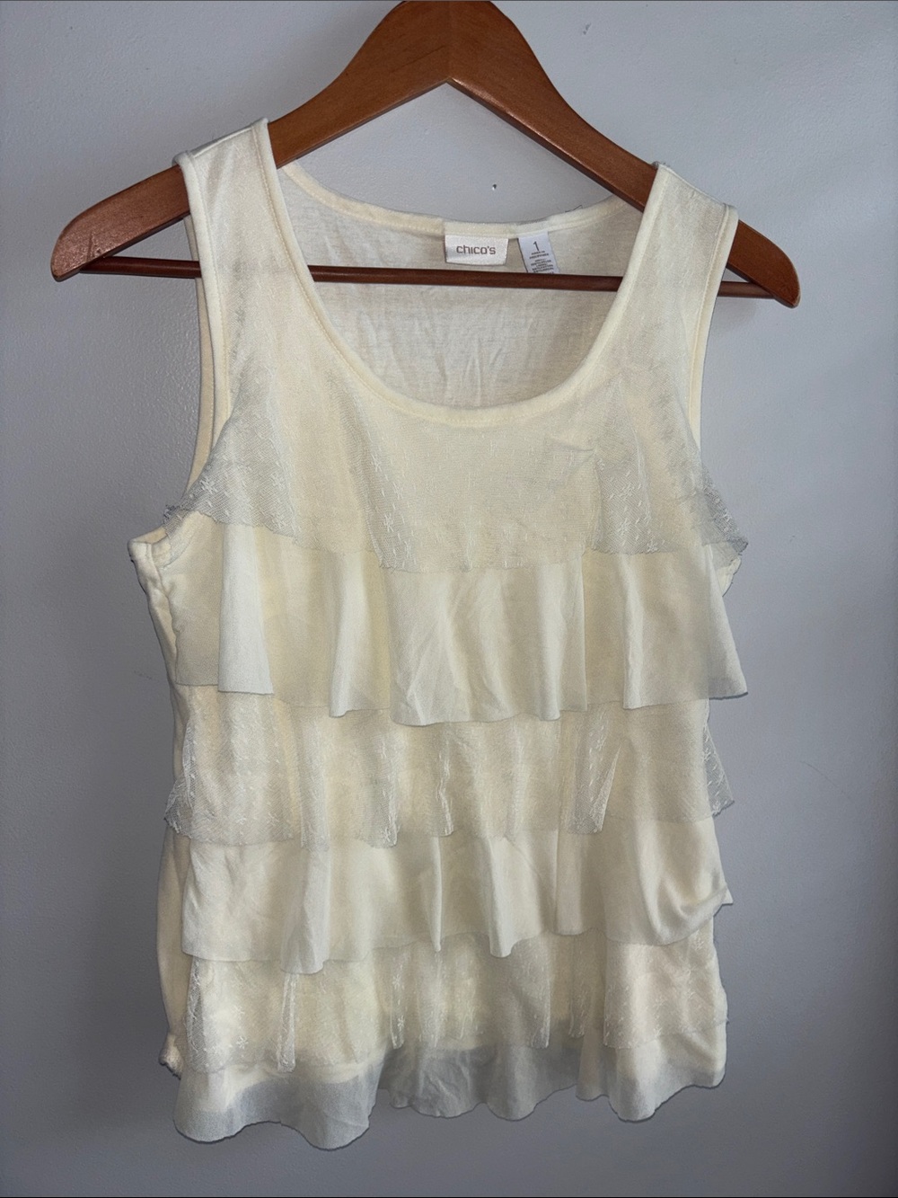 Chico's Cream Layered Ruffle Tank